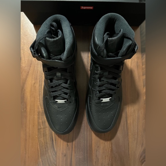 SUPREME X NIKE AIR FORCE 1 AF1 MID 'BOX LOGO - TRIPLE BLACK' Men’s Size 11 - Picture 6 of 12
